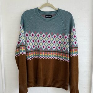 Bonobos Men's Teal and Brown Patterned Crewneck Sweater